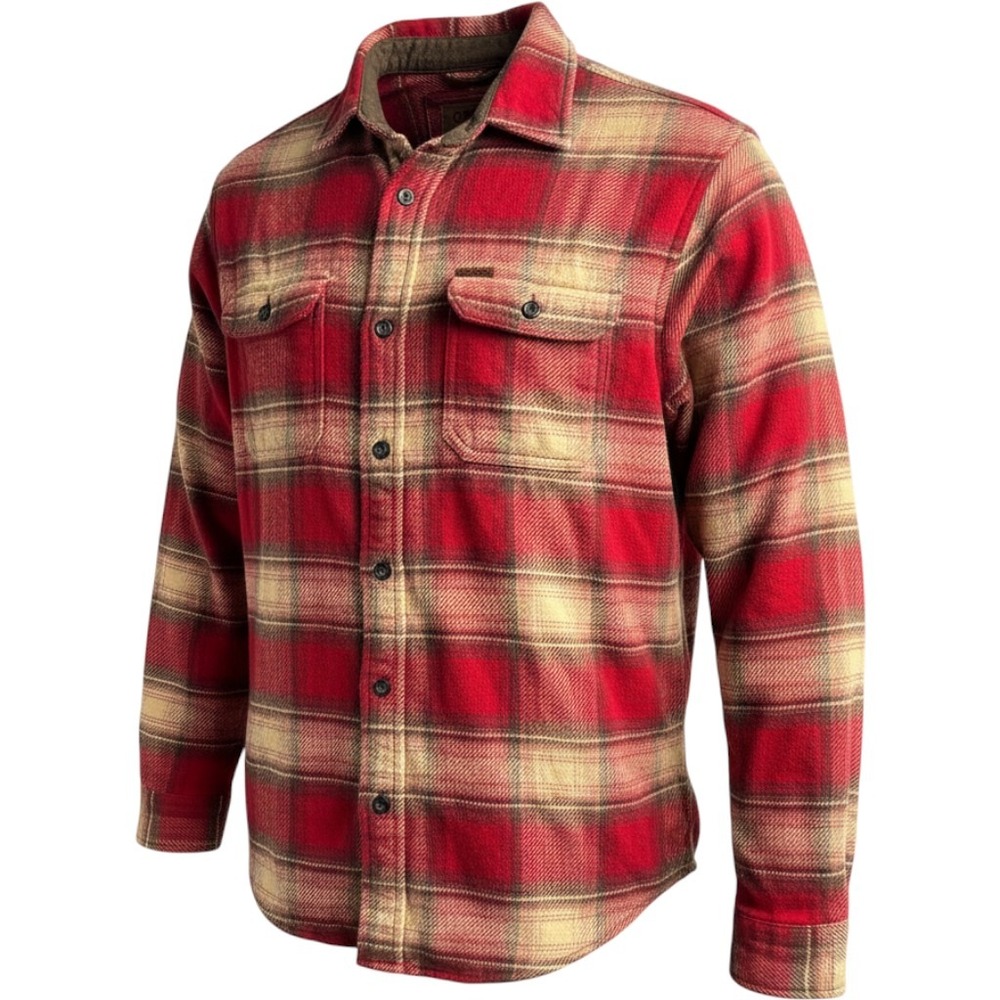 Orvis Mens Red Plaid Flannel Shirt Jacket Fleece Lined Heavy Cotton Large L